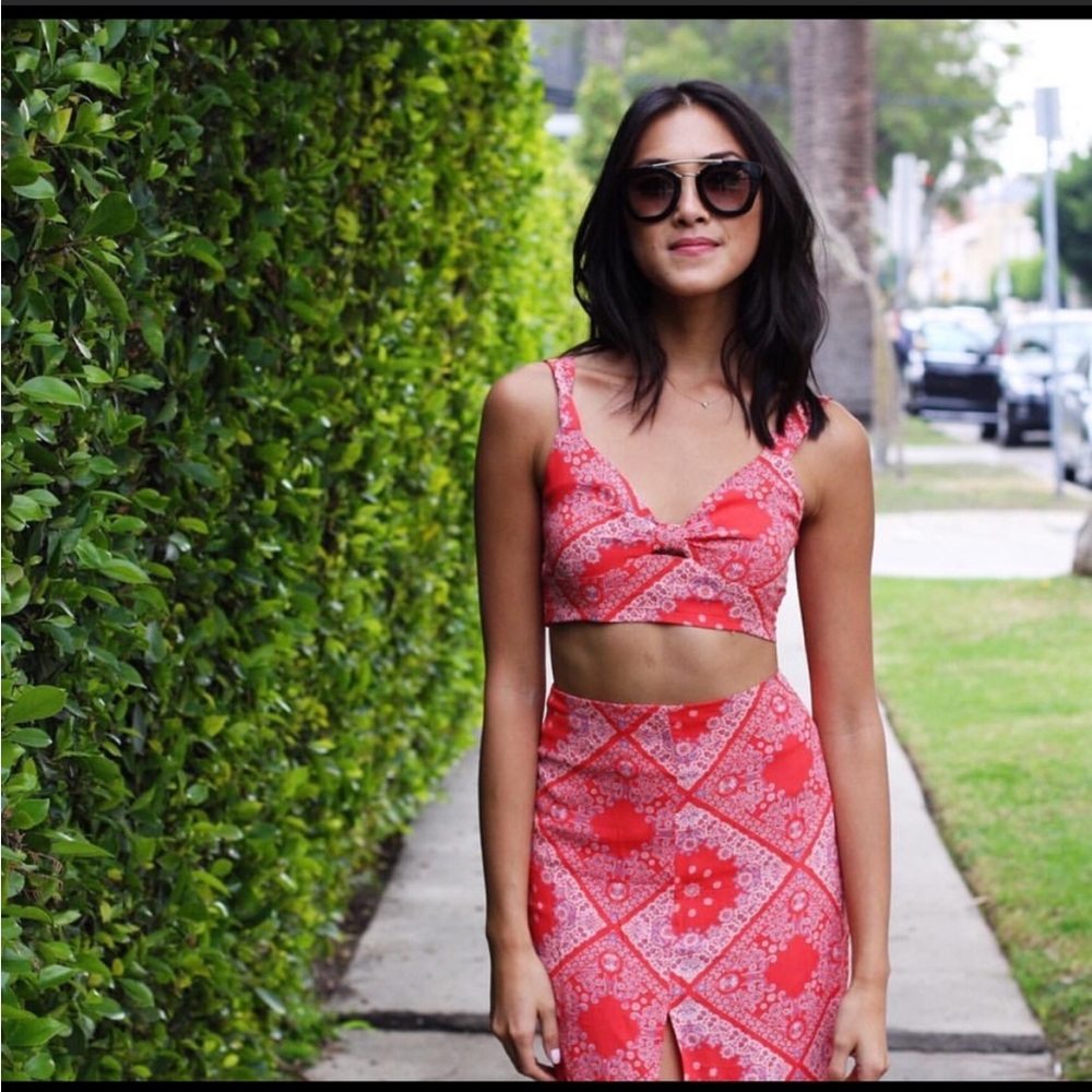 Reformation Clinton 2 piece boho bandana print skirt crop petite